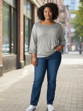 Style & Co Soft Grey Long Sleeve Tunic Top In Large